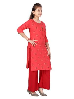 Red printed cotton girls-top-bottom 2