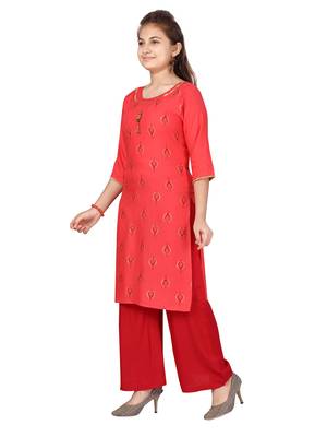 Red printed cotton girls-top-bottom 3