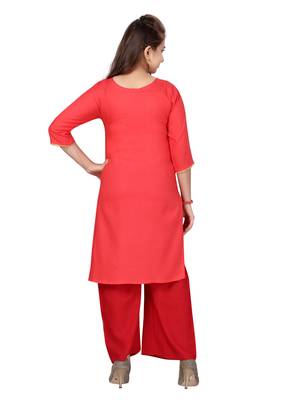 Red printed cotton girls-top-bottom 4