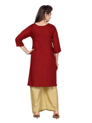 Maroon printed cotton girls-top-bottom 4