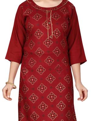 Maroon printed cotton girls-top-bottom 5