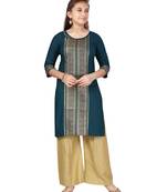 Green printed cotton girls-top-bottom