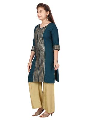 Green printed cotton girls-top-bottom 3