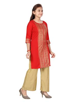 Red printed cotton girls-top-bottom 2