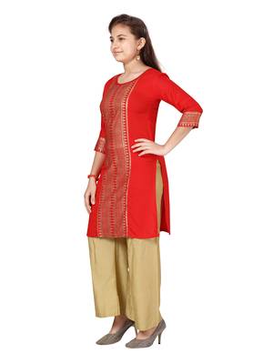 Red printed cotton girls-top-bottom 3
