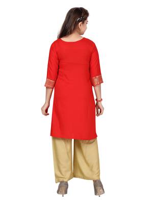 Red printed cotton girls-top-bottom 4