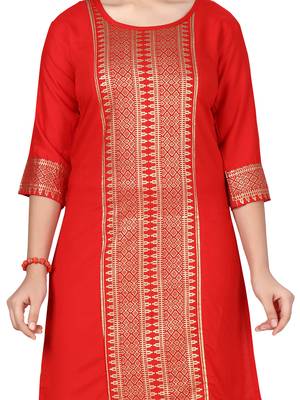 Red printed cotton girls-top-bottom 5