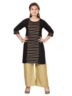 Black printed cotton girls-top-bottom 1