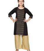 Black printed cotton girls-top-bottom