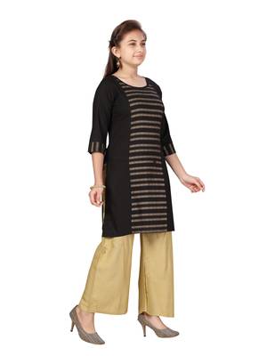 Black printed cotton girls-top-bottom 2