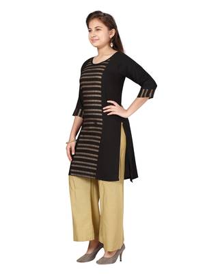 Black printed cotton girls-top-bottom 3