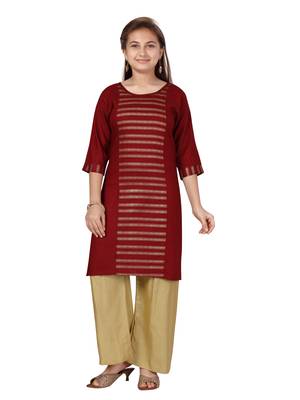 Maroon printed cotton girls-top-bottom 1