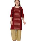 Maroon printed cotton girls-top-bottom