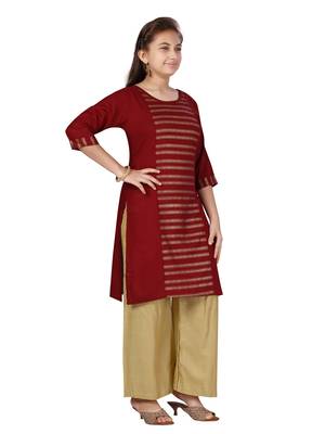Maroon printed cotton girls-top-bottom 2