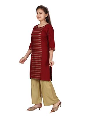 Maroon printed cotton girls-top-bottom 3