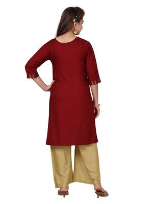 Maroon printed cotton girls-top-bottom 4
