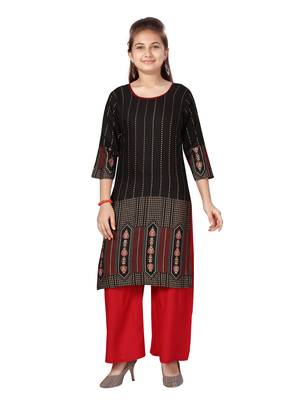 Black printed cotton girls-top-bottom 1