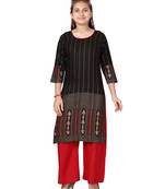 Black printed cotton girls-top-bottom