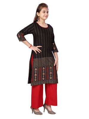 Black printed cotton girls-top-bottom 2