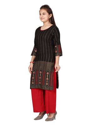 Black printed cotton girls-top-bottom 3