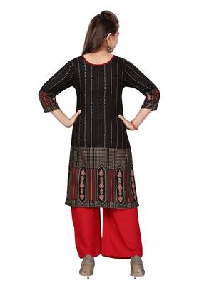 Black printed cotton girls-top-bottom 4