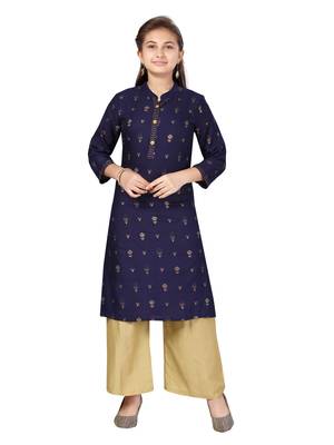 Blue printed cotton girls-top-bottom 1