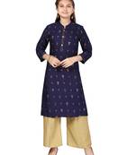 Blue printed cotton girls-top-bottom