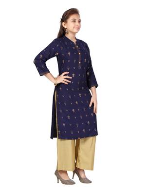 Blue printed cotton girls-top-bottom 2