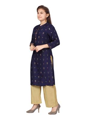 Blue printed cotton girls-top-bottom 3