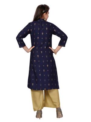 Blue printed cotton girls-top-bottom 4