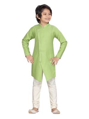 Green plain cotton boys-kurta-pyjama 1