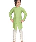 Green plain cotton boys-kurta-pyjama