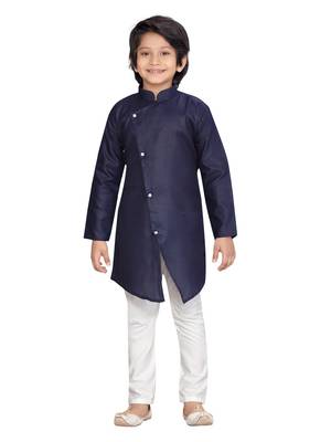 Blue plain cotton boys-kurta-pyjama 1