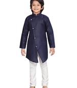 Blue plain cotton boys-kurta-pyjama