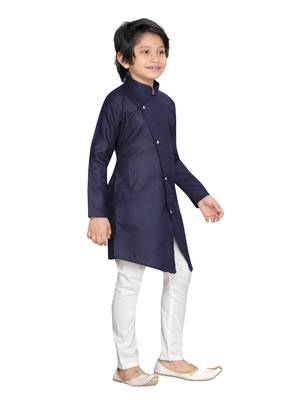 Blue plain cotton boys-kurta-pyjama 2