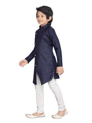 Blue plain cotton boys-kurta-pyjama 3