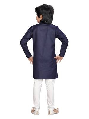 Blue plain cotton boys-kurta-pyjama 4
