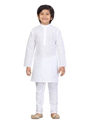 White plain cotton boys-kurta-pyjama 1