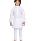 White plain cotton boys-kurta-pyjama