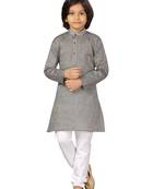 Grey plain cotton boys-kurta-pyjama