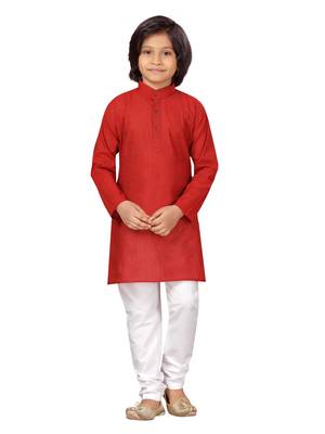 Maroon plain cotton boys-kurta-pyjama 1