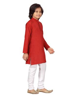 Maroon plain cotton boys-kurta-pyjama 2
