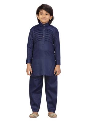 Blue plain cotton boys-kurta-pyjama 1