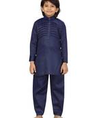 Blue plain cotton boys-kurta-pyjama