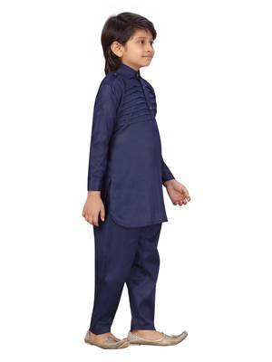 Blue plain cotton boys-kurta-pyjama 2