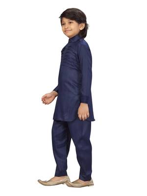 Blue plain cotton boys-kurta-pyjama 3