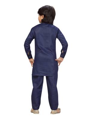 Blue plain cotton boys-kurta-pyjama 4
