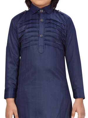 Blue plain cotton boys-kurta-pyjama 5