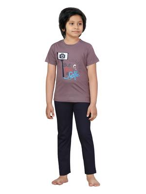 Purple printed cotton boys-suit 1