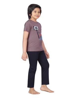 Purple printed cotton boys-suit 2